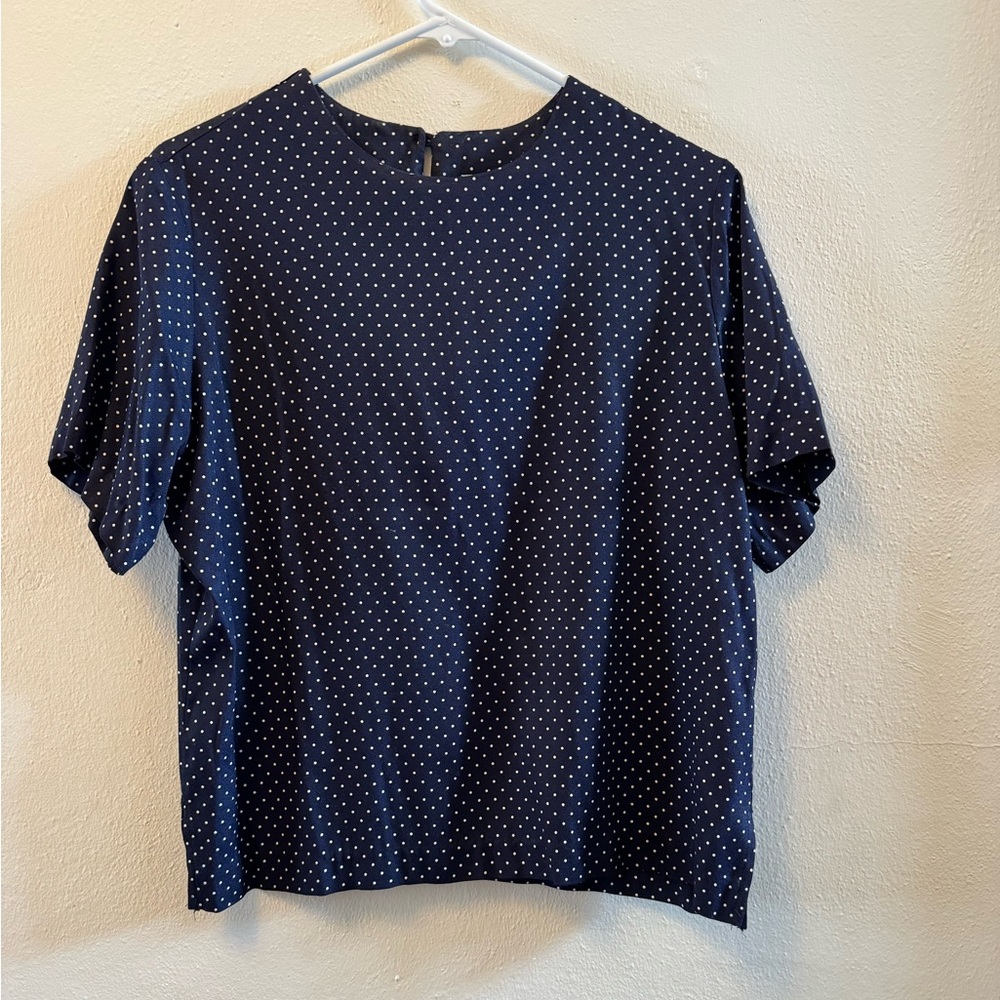 Vintage Christopher & Banks Navy Blue Polka Dot Blouse Size M Made in USA